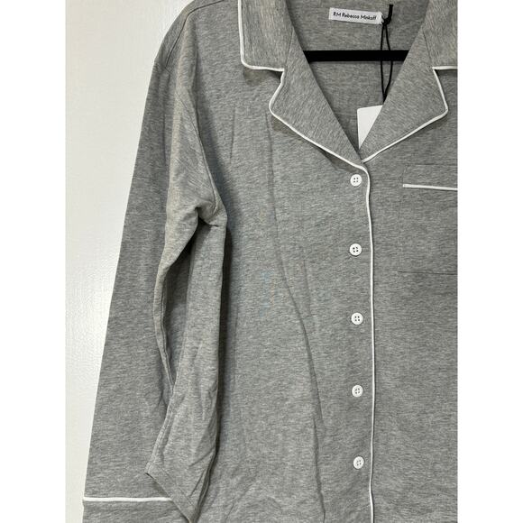 Rebecca Minkoff Notch Collar Pajama Set Gray White Cotton Size Medium NWT Comfy - Picture 6 of 15